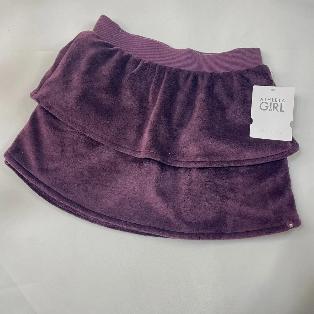 ATHLETA Girl Plum Velvet Skort Tiered Ruffle Mini Skirt Kids Activewear‎